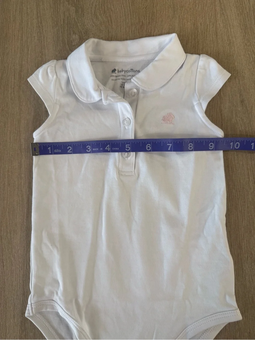 Babycottons White Pima Cotton Collared Bodysuit Bunny Logo Luxury Onesie 12M